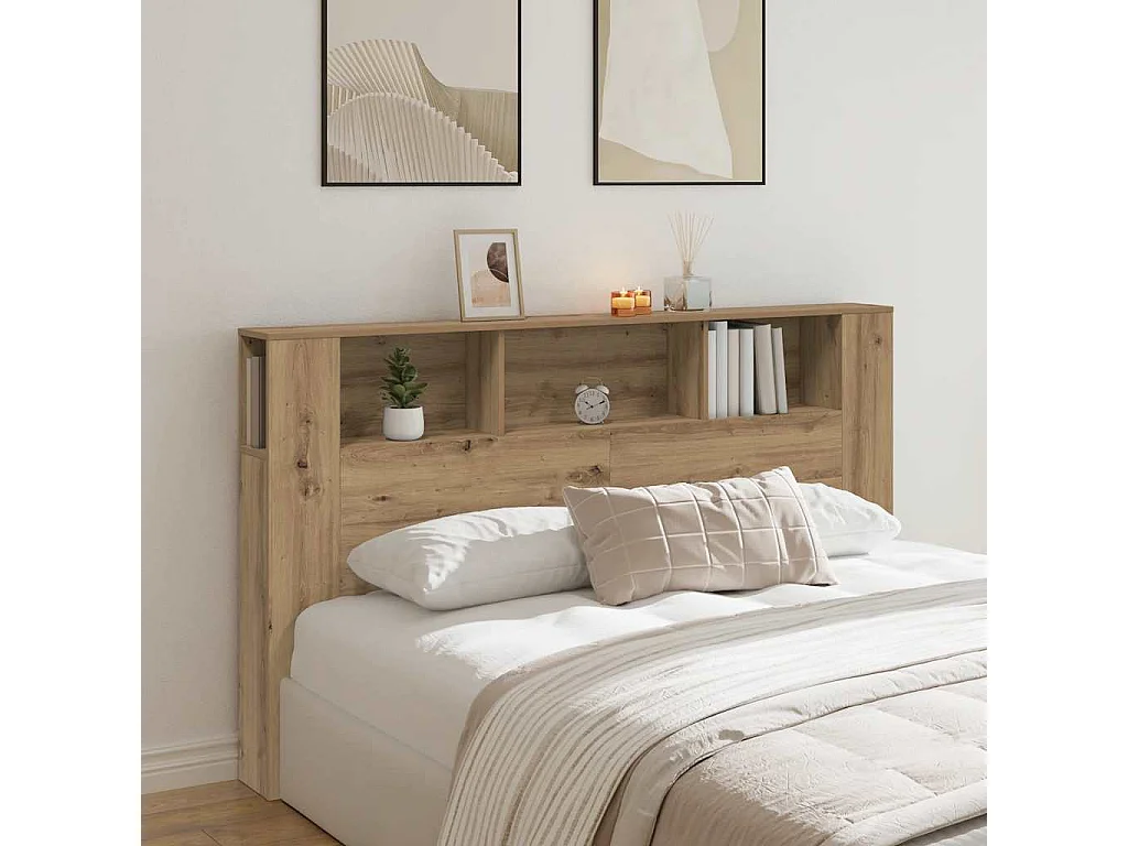 Tête de Lit avec rangement | Armoire de tête de lit chêne artisanal 180x18,5x102,5 cm