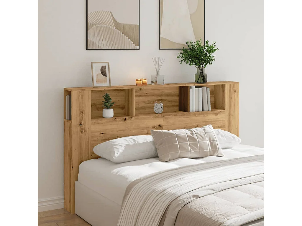 Tête de Lit avec rangement | Armoire de tête de lit chêne artisanal 180x18,5x102,5 cm
