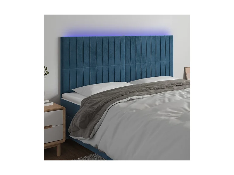 Cabecero | Cabezal de Cama | Mueble cabecero con luces LED terciopelo azul oscuro 160x5x118/128 cm