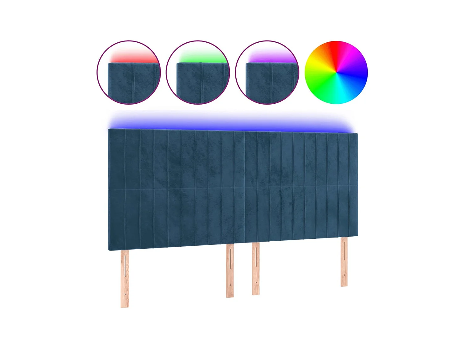 Cabecero | Cabezal de Cama | Mueble cabecero con luces LED terciopelo azul oscuro 160x5x118/128 cm