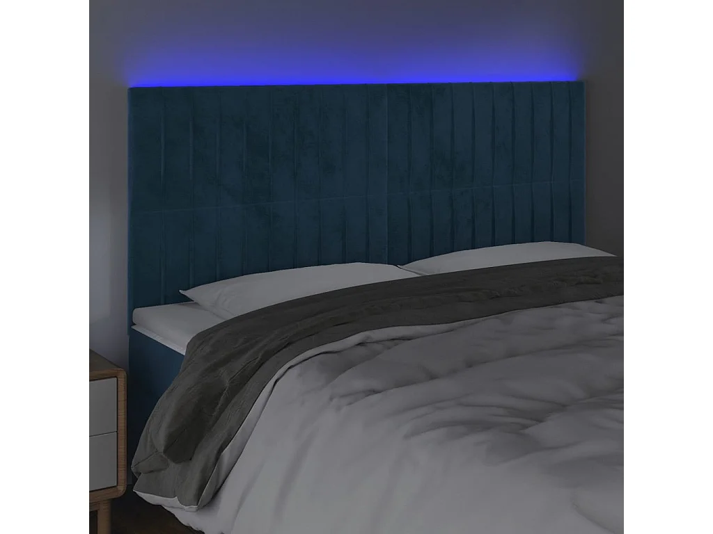Tête de Lit | Panneau de tête pour lit Moderne à LED Bleu foncé 160x5x118/128 cm Velours
