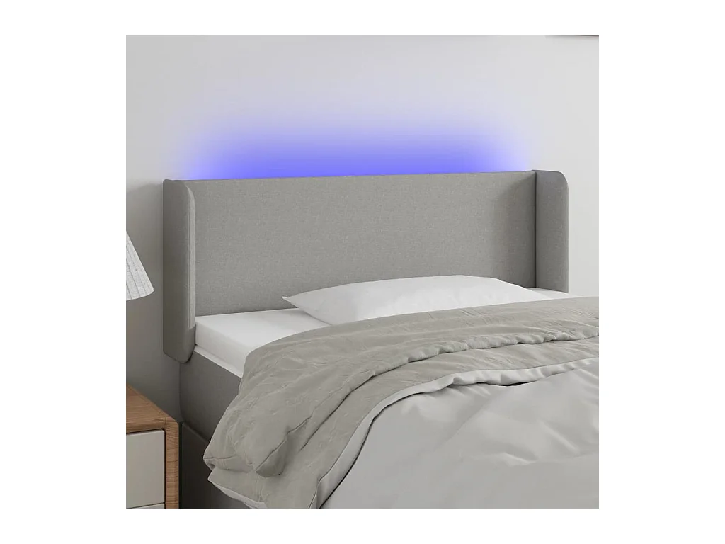 Mueble cabecero | Cabezal de cama | Cabecero con LED de tela gris claro 83x16x78/88 cm
