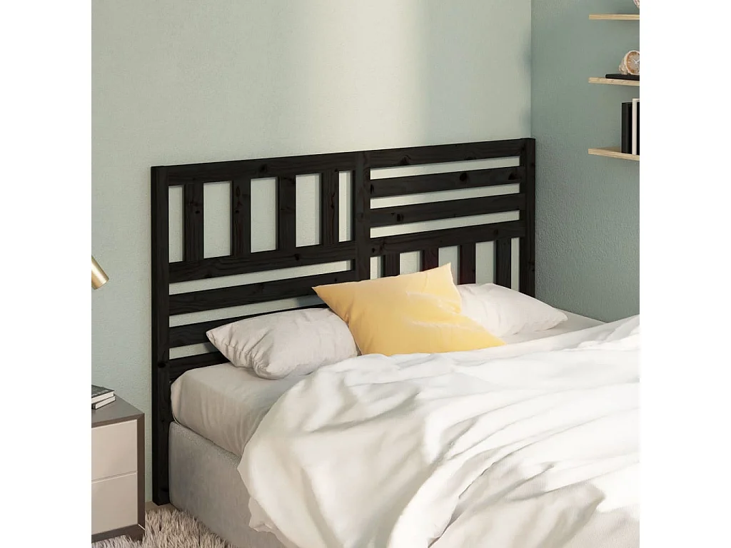 Cabecero de Cama | Cabezal de cama | Mueble de cabecero madera maciza de pino negro 146x4x100 cm