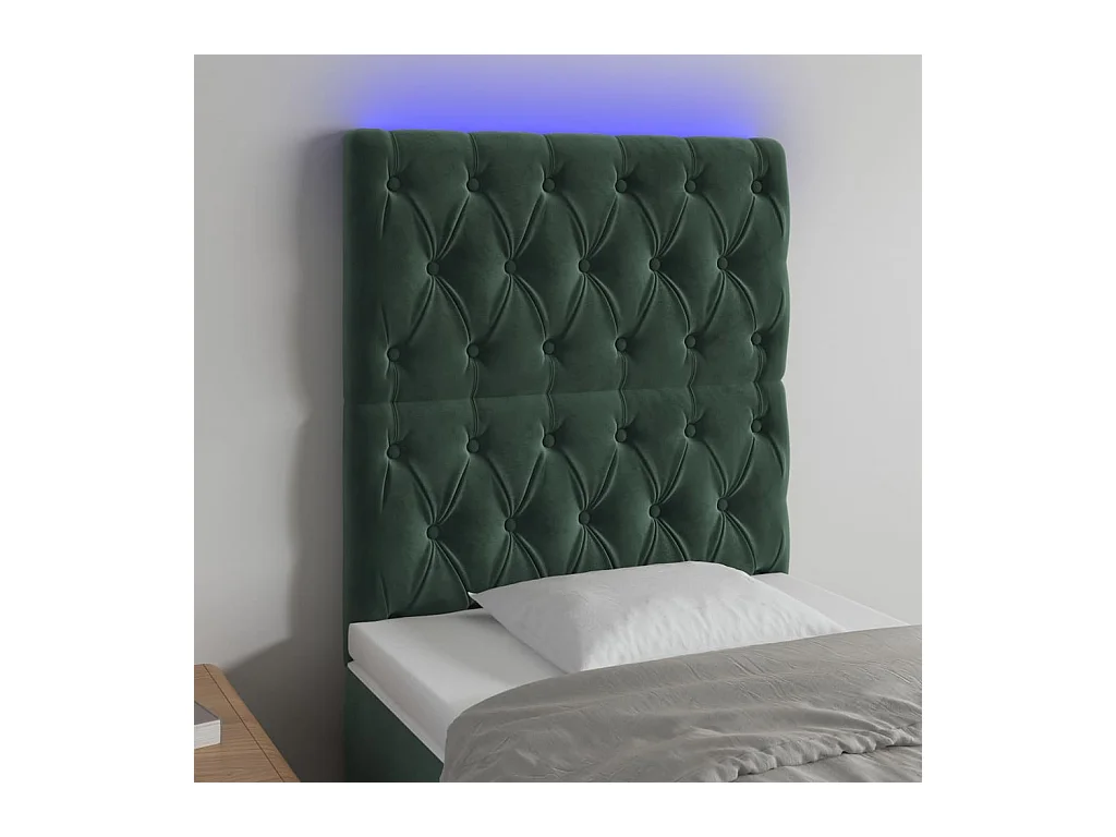 Cabecero | Cabezal de Cama | Mueble cabecero con luces LED terciopelo verde oscuro 80x7x118/128 cm