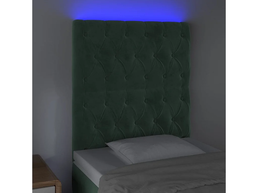 Cabecero | Cabezal de Cama | Mueble cabecero con luces LED terciopelo verde oscuro 80x7x118/128 cm