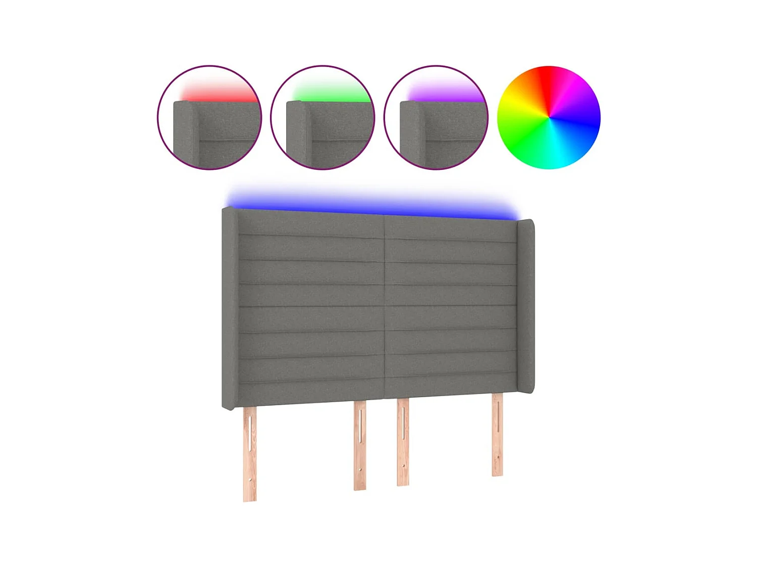 Tête de Lit | Panneau de tête pour lit Moderne à LED Gris foncé 147x16x118/128 cm Tissu