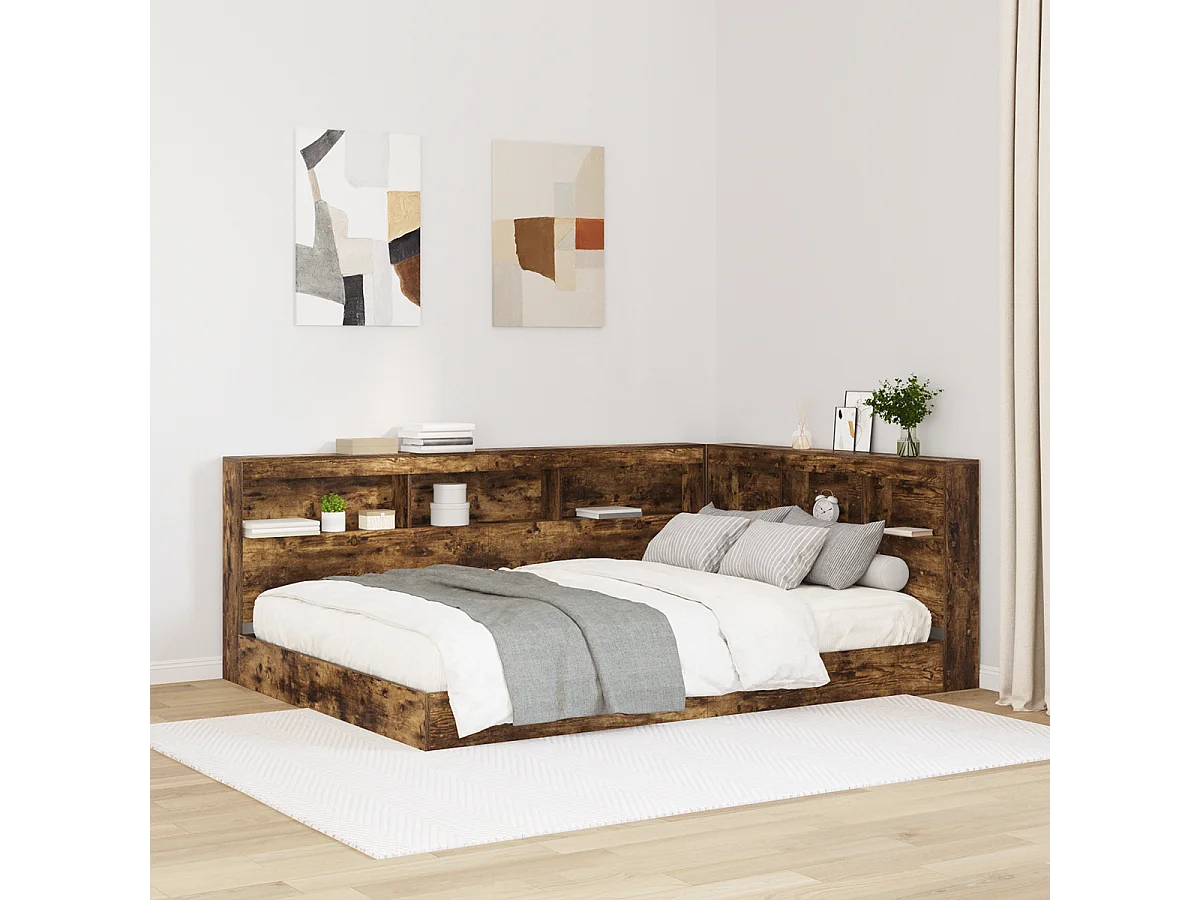 Tête de Lit de rangement | Panneau de tête pour lit Chêne fumé 135 cm Bois d'ingénierie