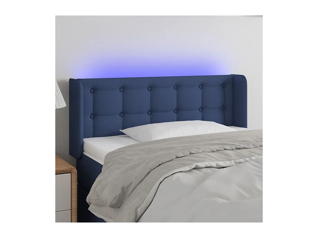 Mueble cabecero | Cabezal de cama | Cabecero con LED de tela azul 83x16x78/88 cm