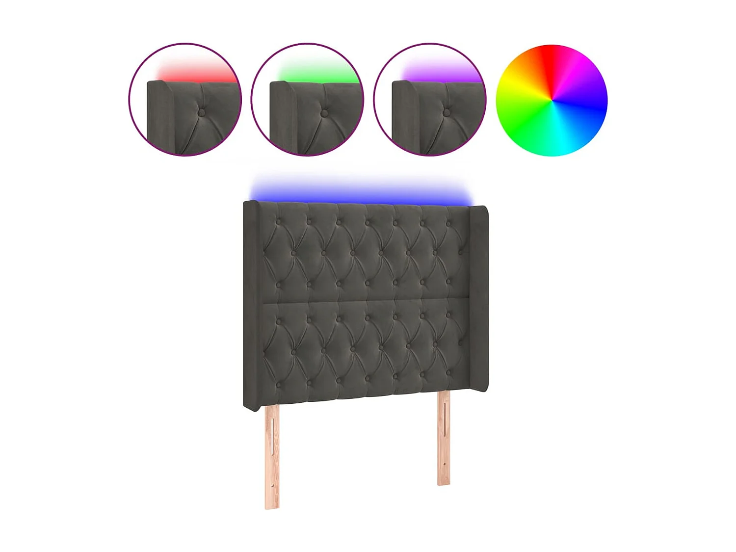 Tête de Lit | Panneau de tête pour lit Moderne à LED Gris foncé 103x16x118/128 cm Velours