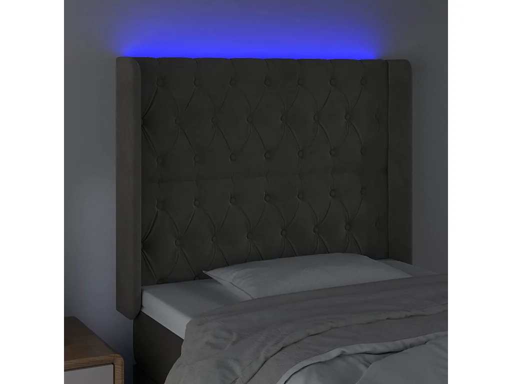 Tête de Lit | Panneau de tête pour lit Moderne à LED Gris foncé 103x16x118/128 cm Velours