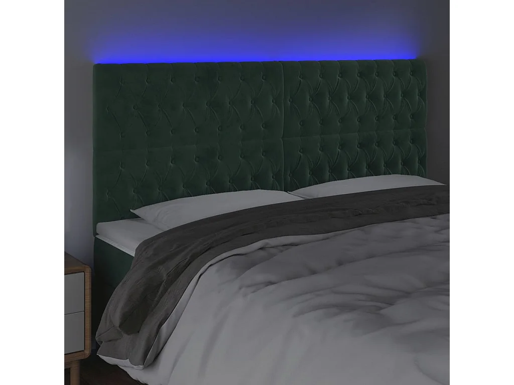 Hoofdbord | Hoofdeinde LED 180x7x118/128 cm fluweel donkergroen