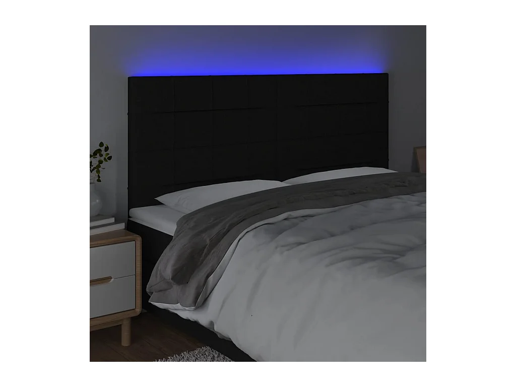 Tête de Lit | Panneau de tête pour lit Moderne à LED Noir 180x5x118/128 cm Tissu