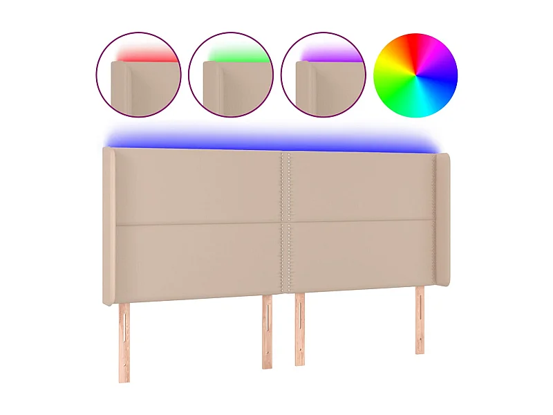 Cabecero | Cabezal de Cama | Mueble cabecero con LED cuero sintético capuchino 183x16x118/128cm
