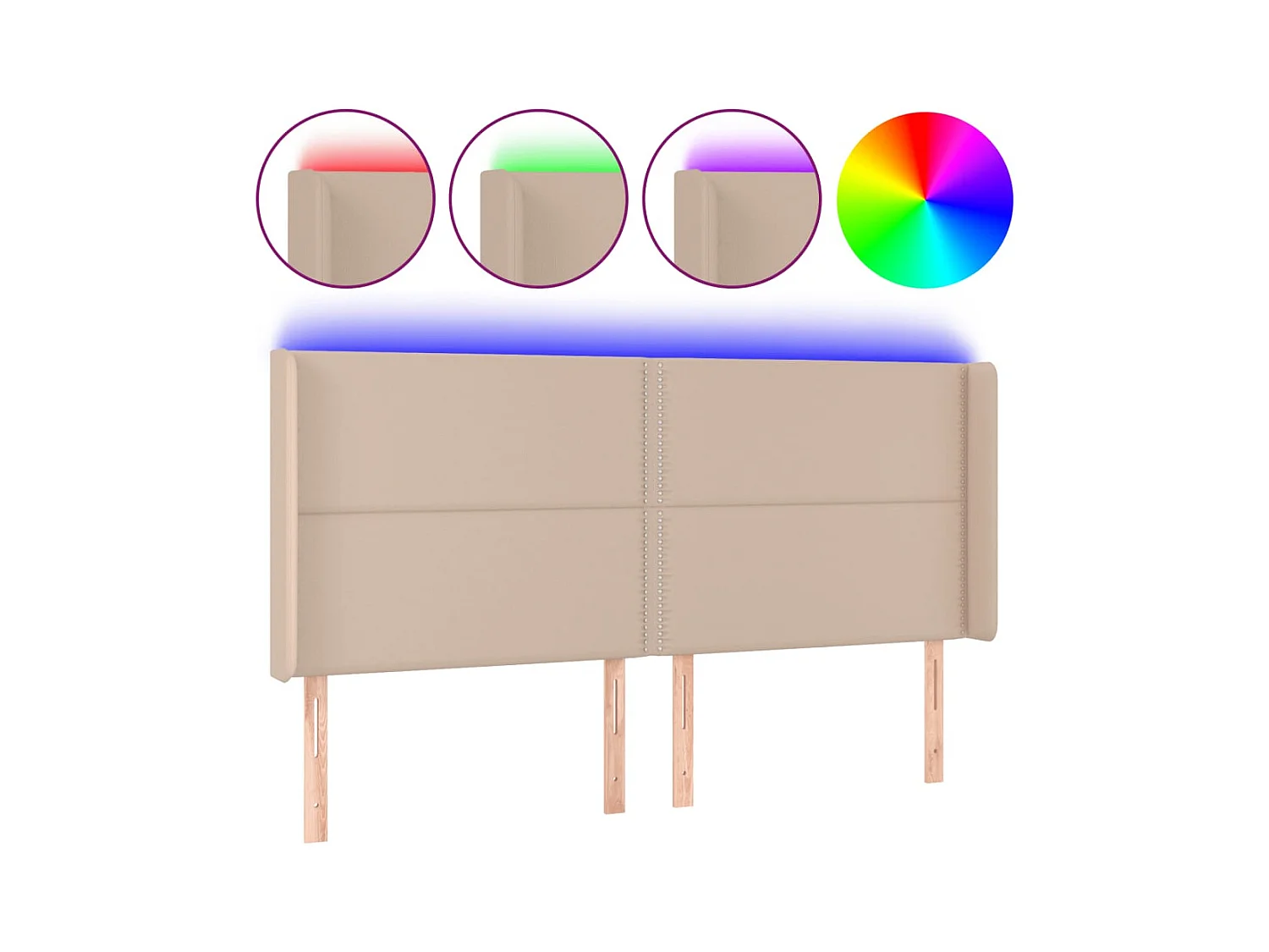 Cabecero | Cabezal de Cama | Mueble cabecero con LED cuero sintético capuchino 183x16x118/128cm