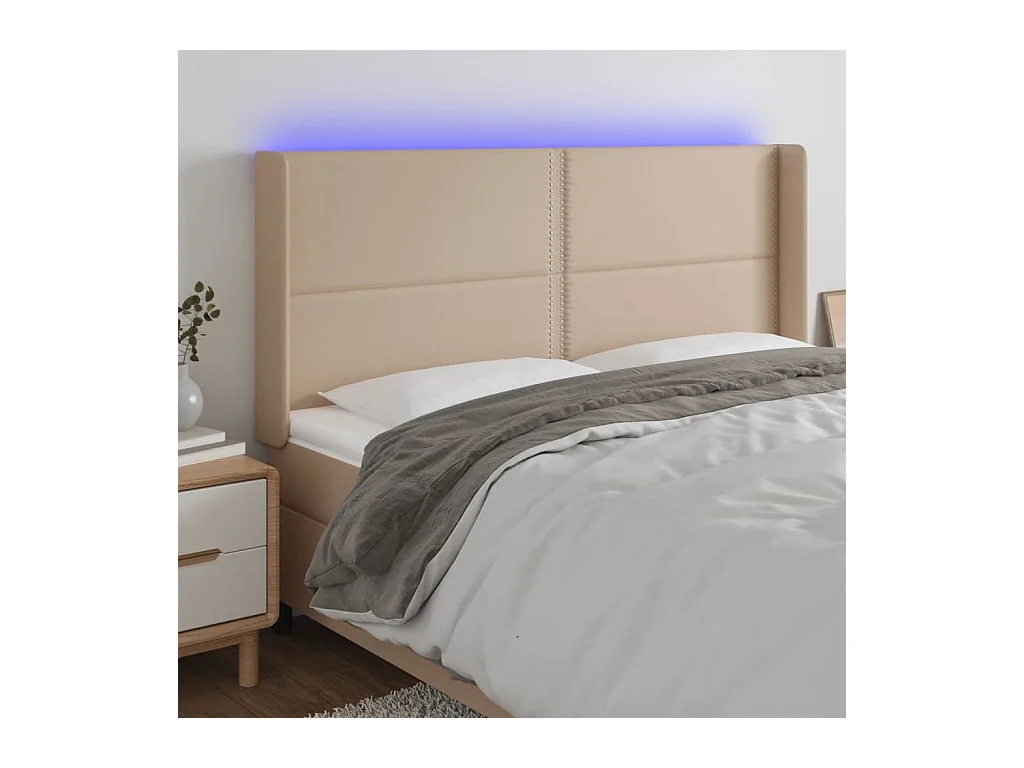 Cabecero | Cabezal de Cama | Mueble cabecero con LED cuero sintético capuchino 183x16x118/128cm