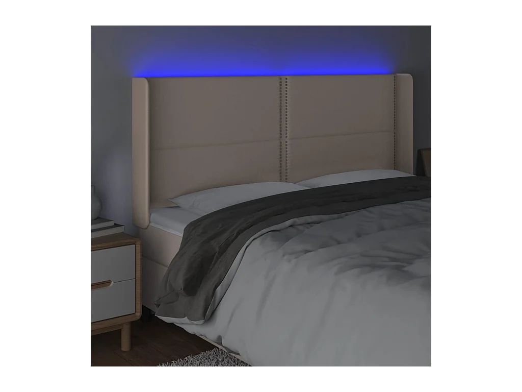 Cabecero | Cabezal de Cama | Mueble cabecero con LED cuero sintético capuchino 183x16x118/128cm