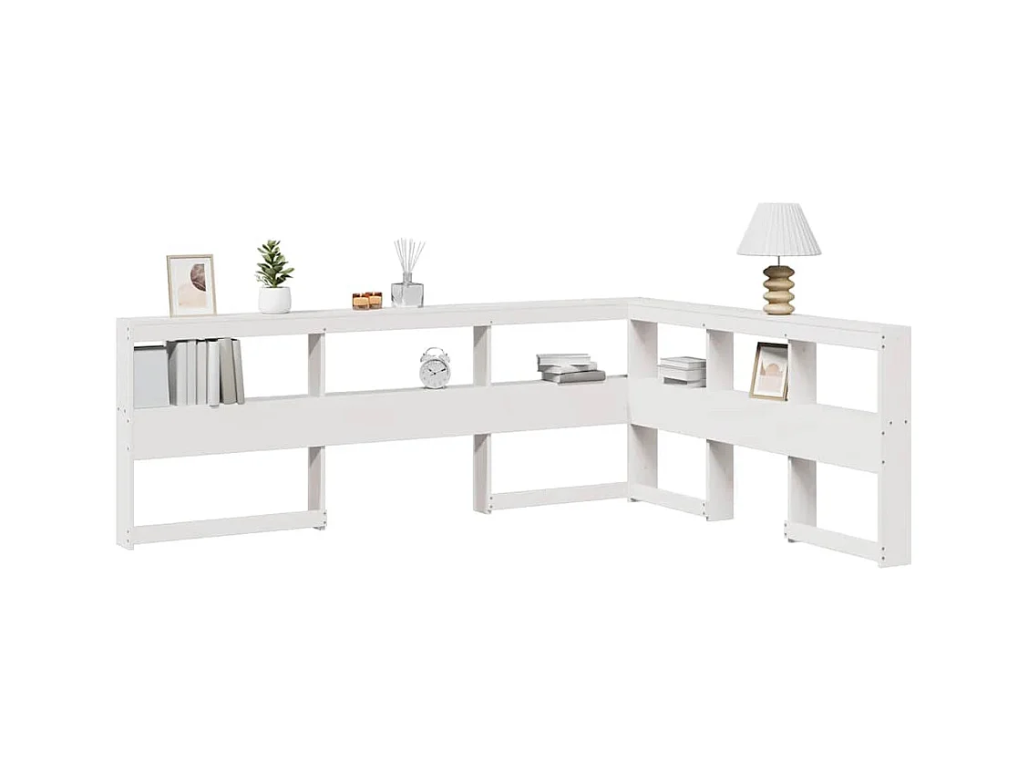 Mueble cabecero | Cabecero | Cabezal de cama librería en forma L madera maciza pino blanco 150 cm