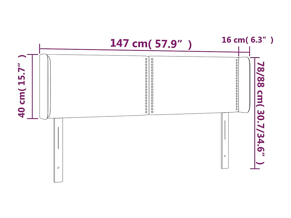 Hoofdbord | Hoofdeinde met randen 147x16x78/88 cm kunstleer zwart
