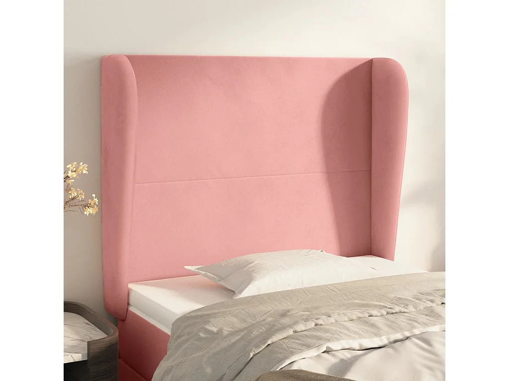 Tête de Lit | Panneau de tête pour lit Moderne avec oreilles Rose 93x23x118/128 cm Velours