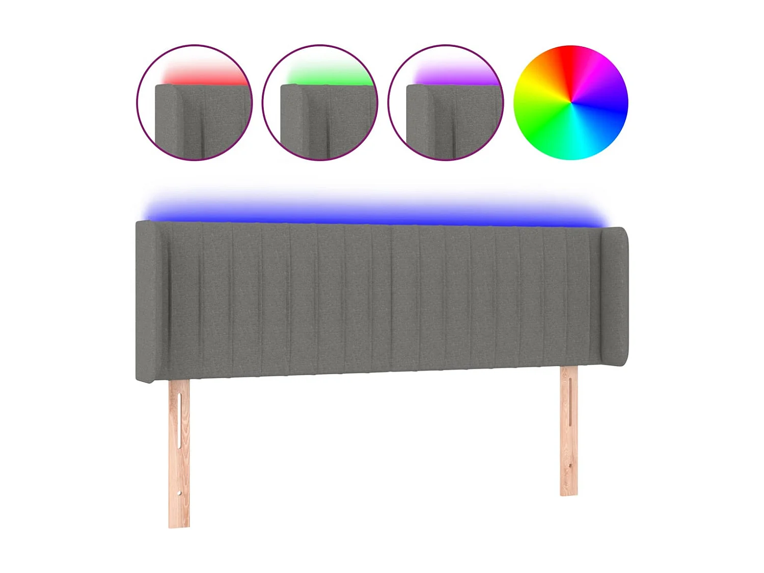 Hoofdbord | Hoofdeinde LED 147x16x78/88 cm stof donkergrijs