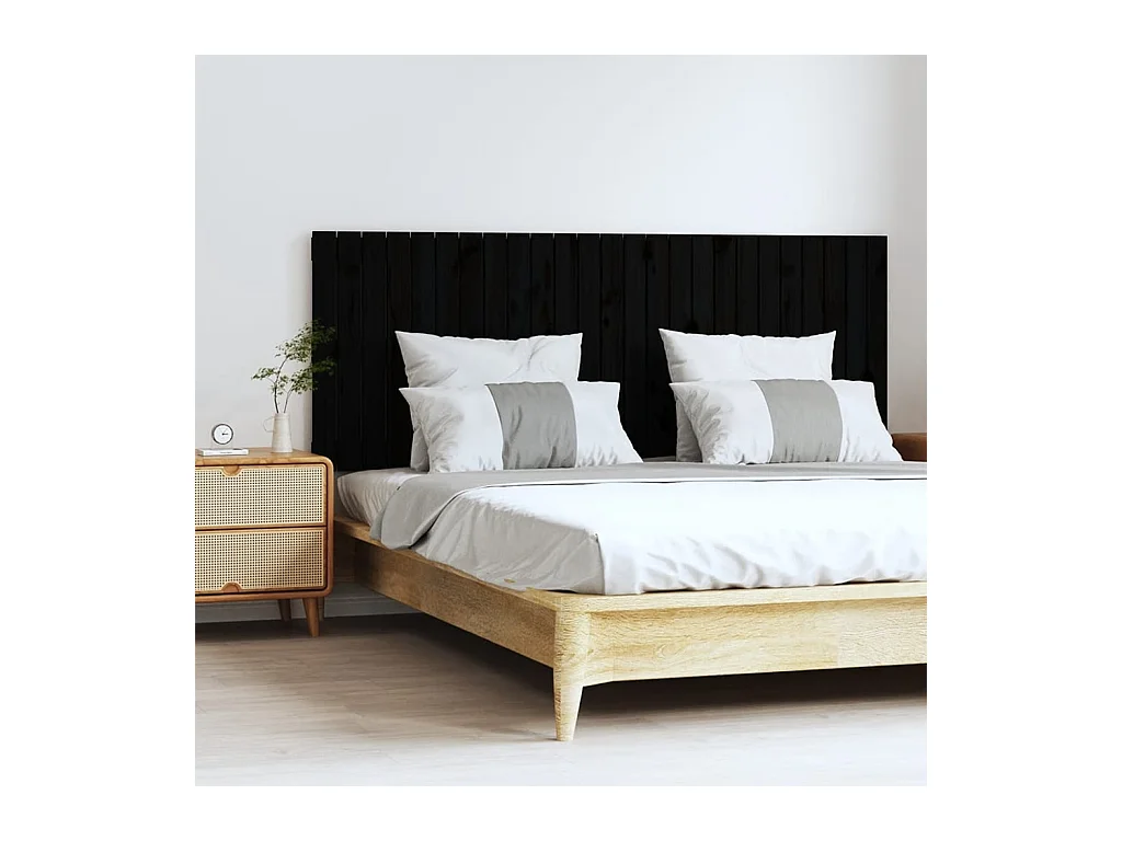 Cabecero de Cama | Cabezal de cama | Mueble de cabecero de pared madera maciza pino negro 159,5x3x60cm
