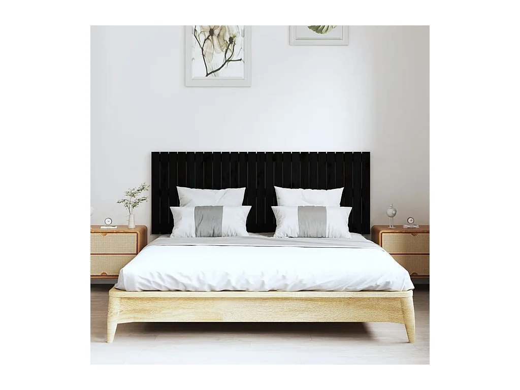 Cabecero de Cama | Cabezal de cama | Mueble de cabecero de pared madera maciza pino negro 159,5x3x60cm