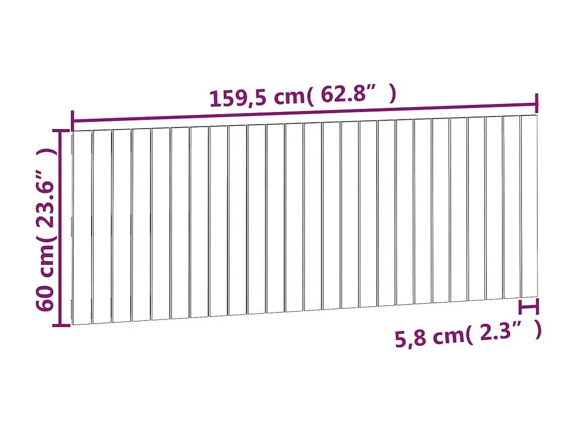 Cabecero de Cama | Cabezal de cama | Mueble de cabecero de pared madera maciza pino negro 159,5x3x60cm