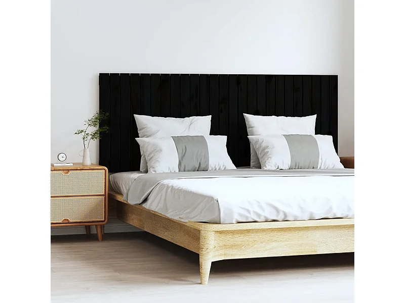Cabecero de Cama | Cabezal de cama | Mueble de cabecero de pared madera maciza pino negro 159,5x3x60cm