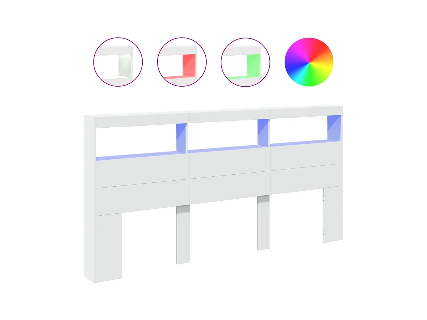 Tête de Lit avec rangement | Armoire de tête de lit avec LED blanc 200x17x102 cm