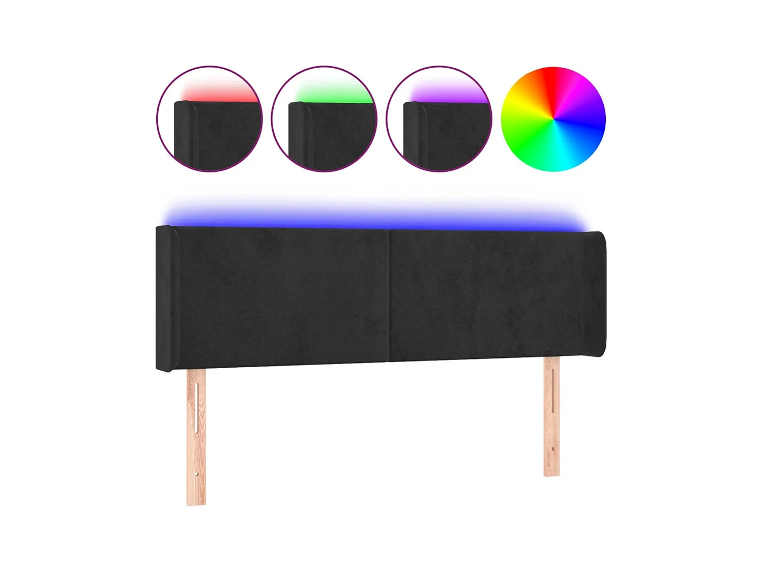 Cabecero | Cabezal de Cama | Mueble cabecero con LED de terciopelo negro 147x16x78/88 cm