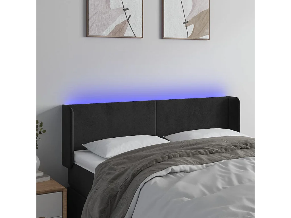 Hoofdbord | Hoofdeinde LED 147x16x78/88 cm fluweel zwart
