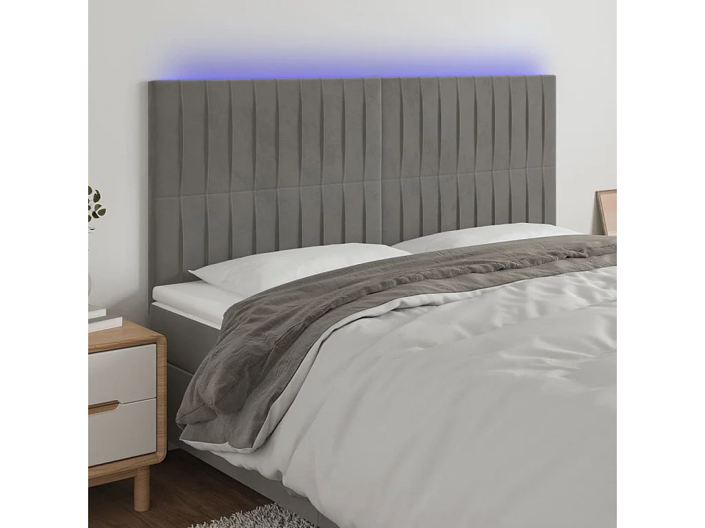 Hoofdbord | Hoofdeinde LED 160x5x118/128 cm fluweel lichtgrijs