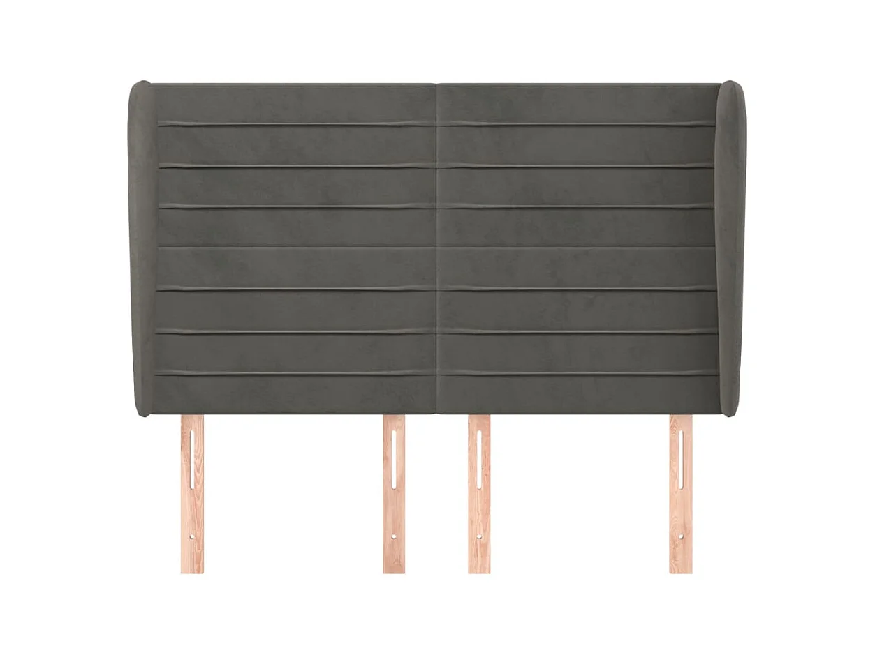 Cabecero | Cabezal de Cama | Mueble cabecero con orejas de terciopelo gris oscuro 147x23x118/128 cm