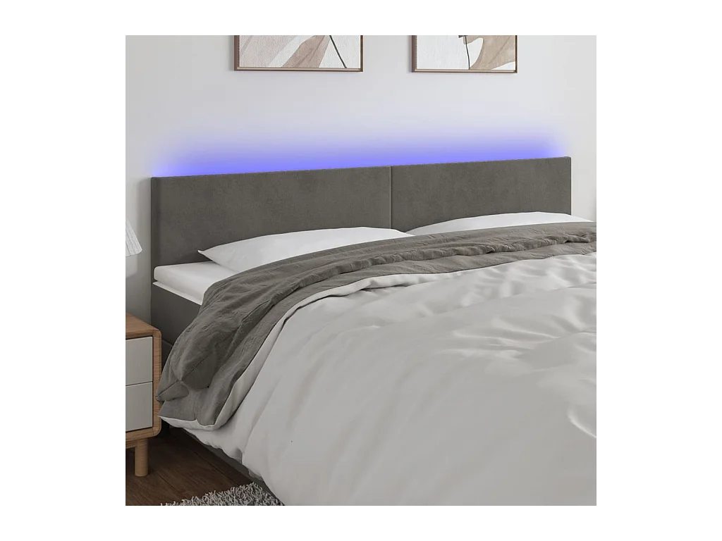 Cabecero | Cabezal de Cama | Mueble cabecero con LED de terciopelo gris oscuro 180x5x78/88 cm
