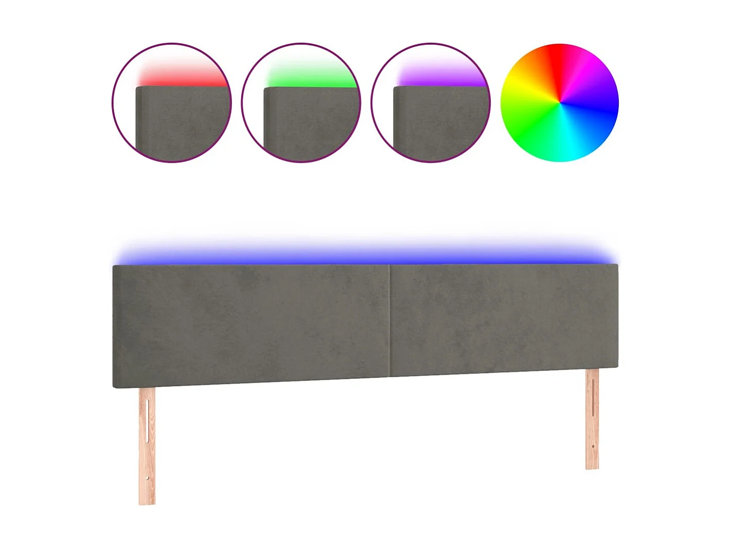 Cabecero | Cabezal de Cama | Mueble cabecero con LED de terciopelo gris oscuro 180x5x78/88 cm