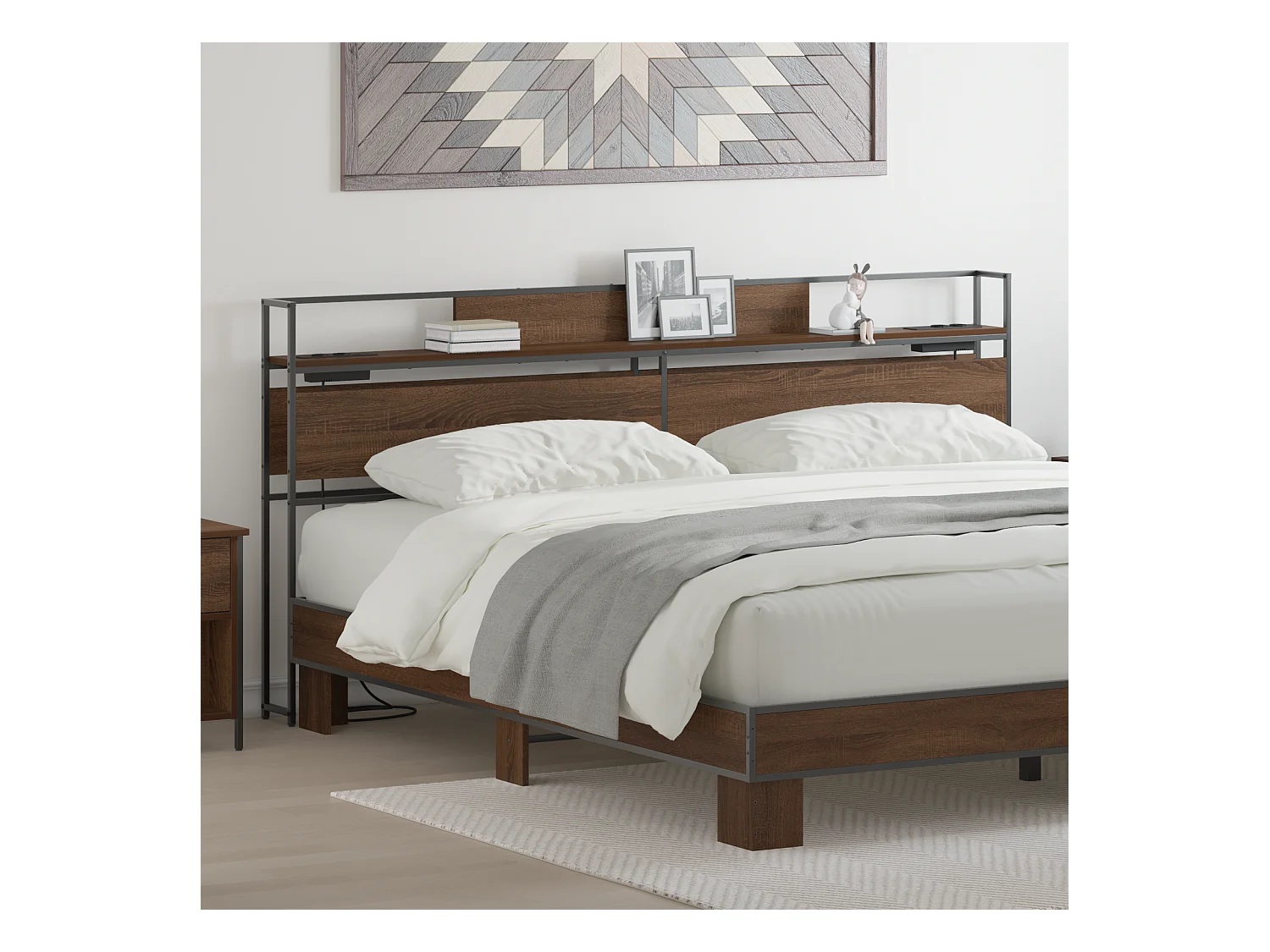 Mueble cabecero con almacenamiento | Cabecera de almacenamiento con estante Marrón roble 180 cm