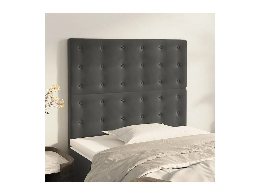 Cabeceros | Cabezal de cama | Mueble de cabecero 2 unidades de terciopelo gris oscuro 100x5x78/88 cm