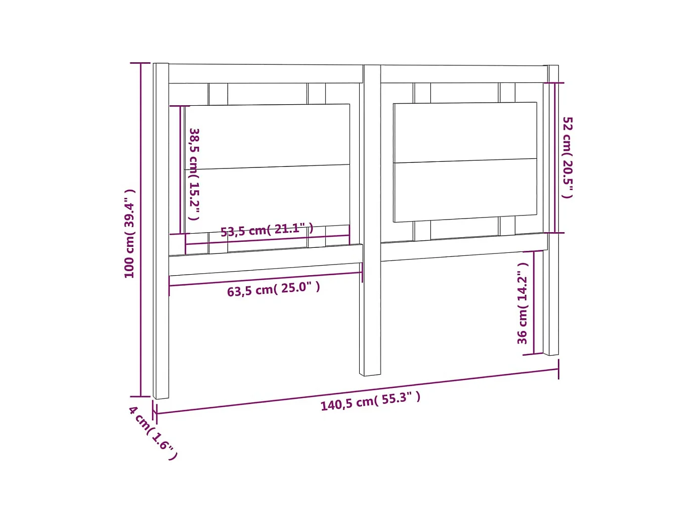 Cabecero de Cama | Cabezal de cama | Mueble de cabecero madera maciza de pino blanco 140,5x4x100 cm