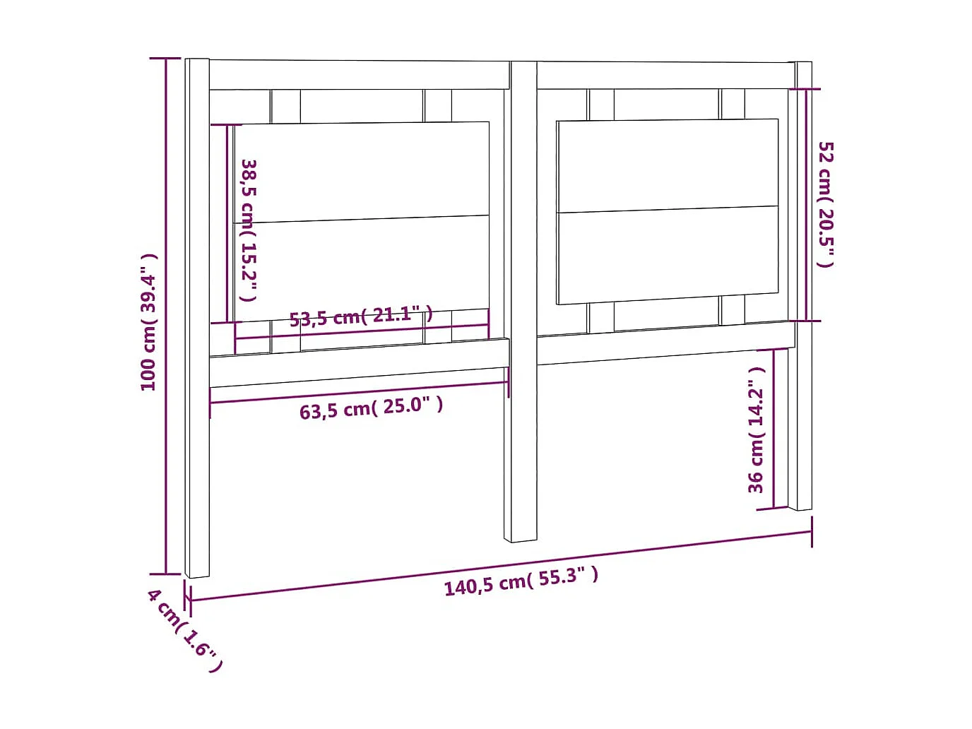 Cabecero de Cama | Cabezal de cama | Mueble de cabecero madera maciza de pino blanco 140,5x4x100 cm