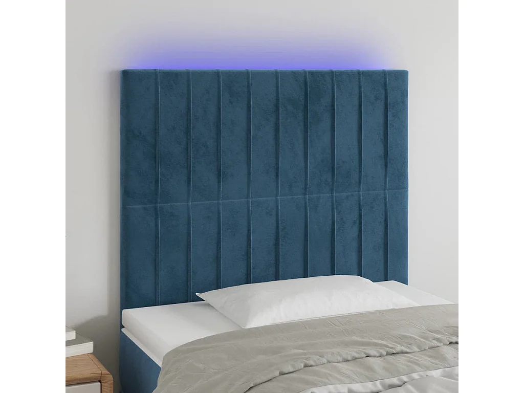 Hoofdbord | Hoofdeinde LED 80x5x118/128 cm fluweel donkerblauw