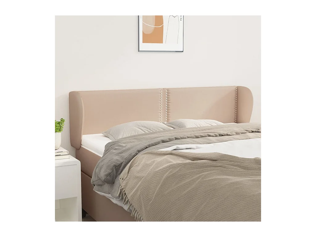 Mueble cabecero | Cabezal de cama | Cabecero de cuero sintético color capuchino 147x23x78/88 cm