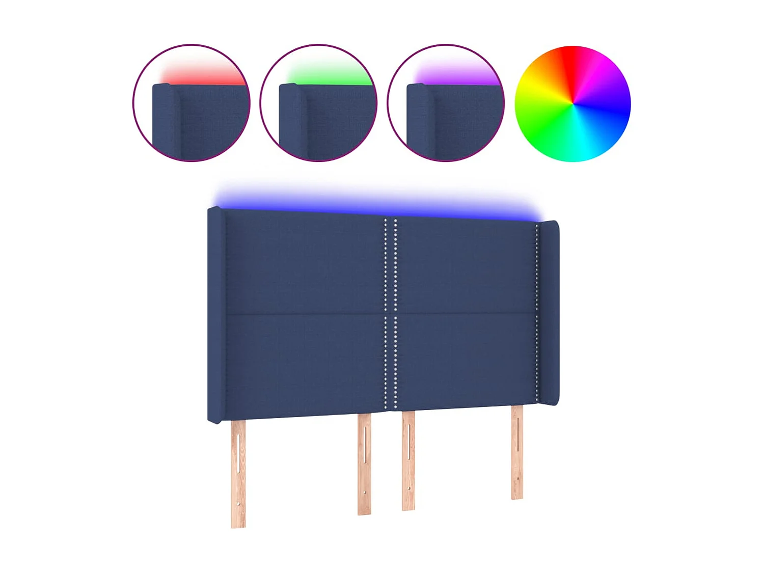 Tête de Lit | Panneau de tête pour lit Moderne à LED Bleu 147x16x118/128 cm Tissu