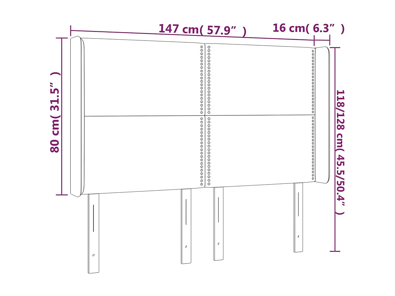 Hoofdbord | Hoofdeinde LED 147x16x118/128 cm stof blauw