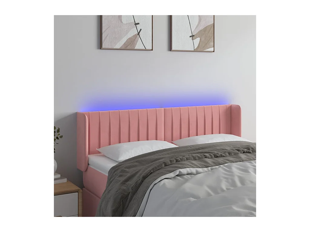 Tête de Lit | Panneau de tête pour lit Moderne à LED Rose 147x16x78/88 cm Velours