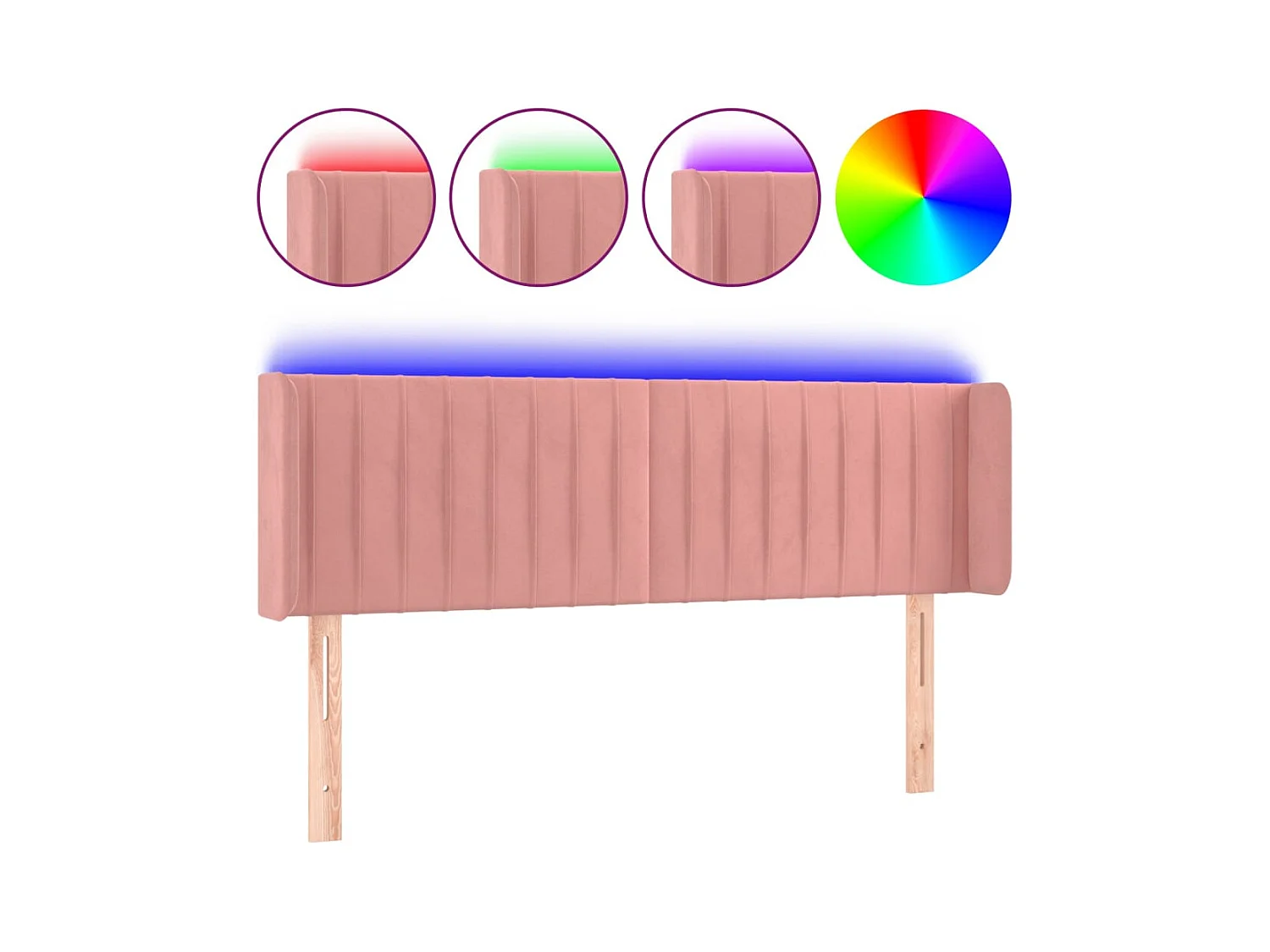 Tête de Lit | Panneau de tête pour lit Moderne à LED Rose 147x16x78/88 cm Velours