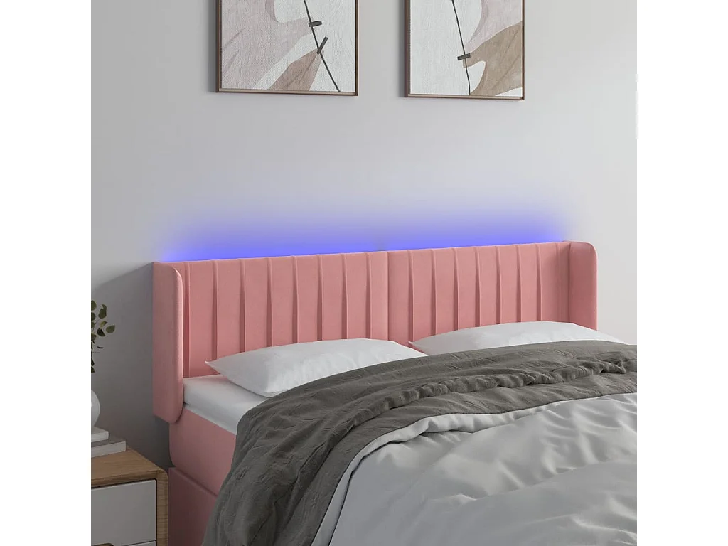 Hoofdbord | Hoofdeinde LED 147x16x78/88 cm fluweel roze