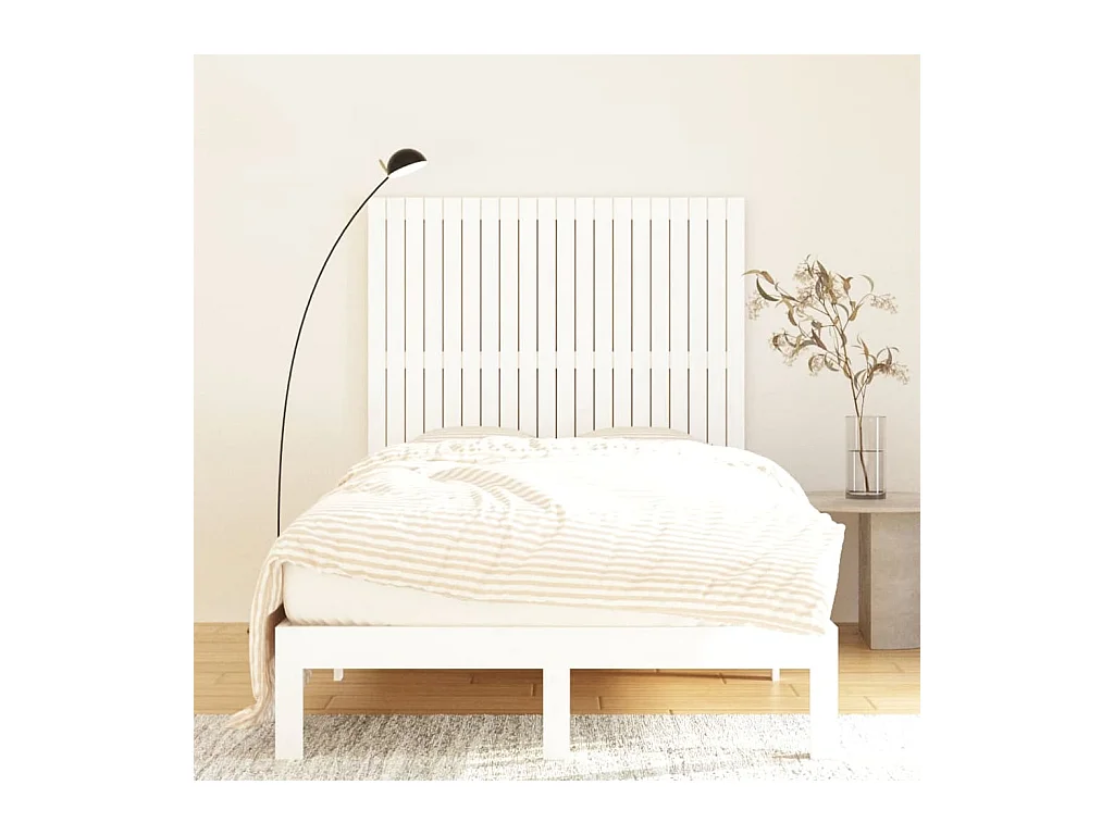 Cabecero de Cama | Cabezal de cama | Mueble de cabecero pared madera maciza pino blanco 127,5x3x110 cm