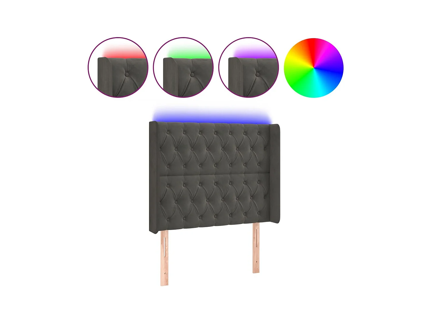 Cabecero | Cabezal de Cama | Mueble cabecero con LED de terciopelo gris oscuro 93x16x118/128 cm