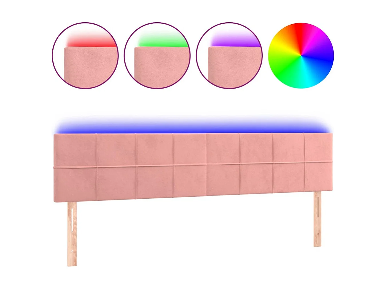 Hoofdbord | Hoofdeinde LED 180x5x78/88 cm fluweel roze