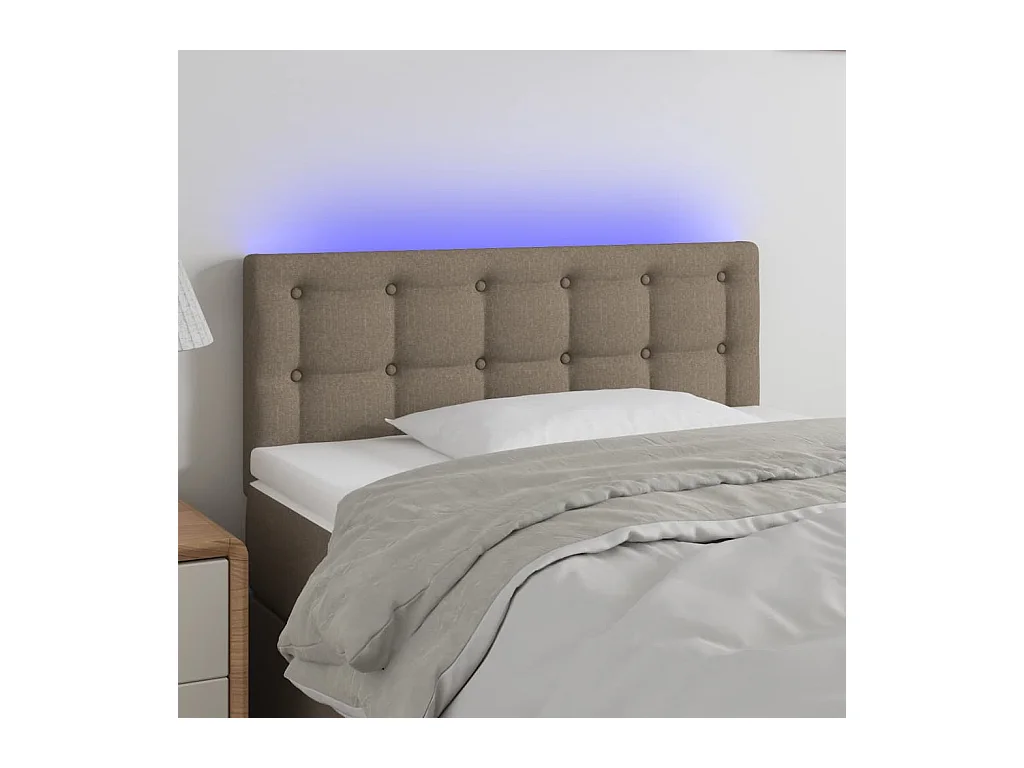 Mueble cabecero | Cabezal de cama | Cabecero con LED de tela gris taupe 90x5x78/88 cm